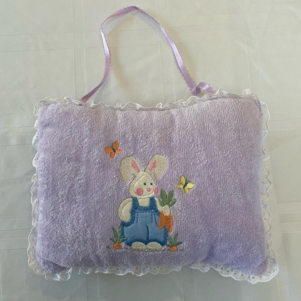 Vintage Bunny Pillow/ Music Box Cottagecore Easter Nursery Decor Pastel